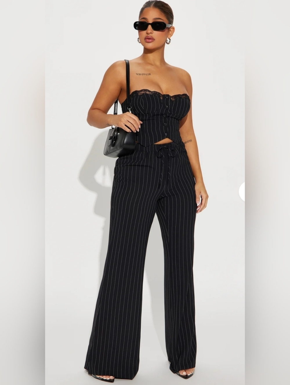Fashion Nova Black Pinstripe Wide Leg Trousers